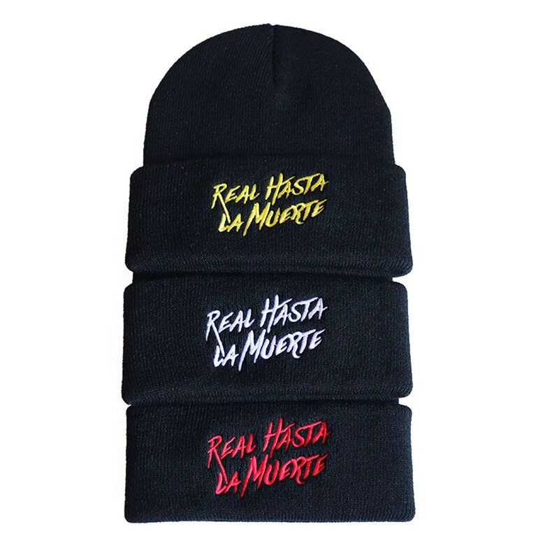 Real Hasta La Muerte sombrero hombre patrón de letra gorro de punto Simple Color sólido lana sombrero invierno cálido gorro Skullies sombrero al por mayor