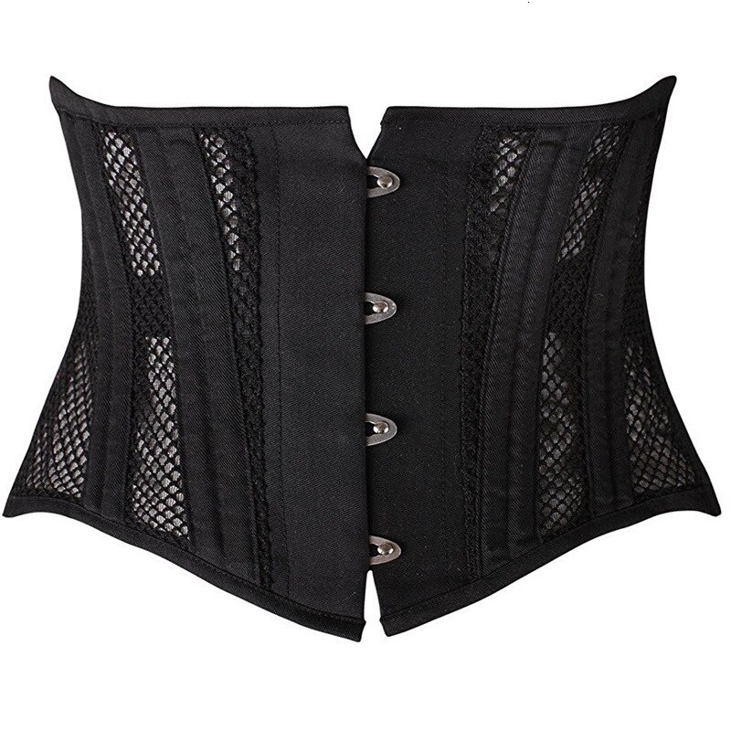 Underbust Corset Women&#39;s 26 Steel Boned Short Torso Breathable Mesh Waist Cincher Waspie Corset for Weight: black / S