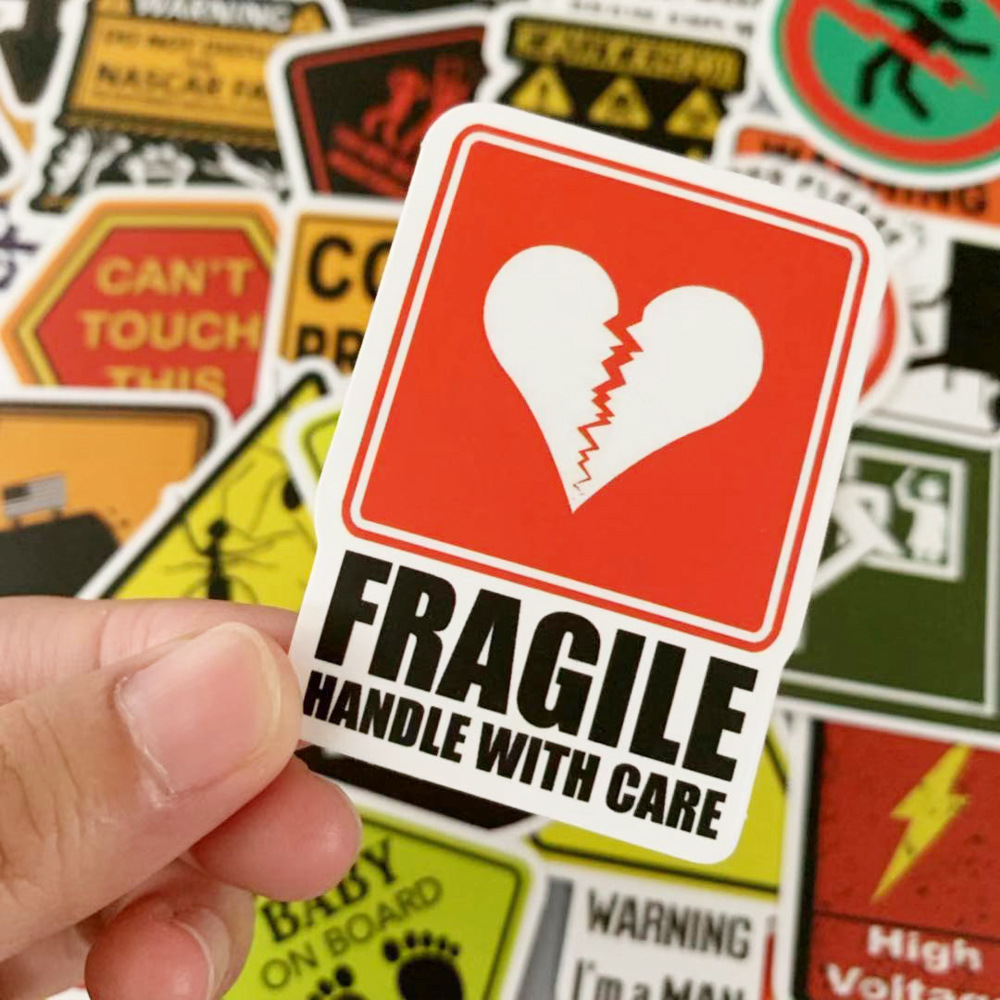 50pcs Warning computer sticker laptop skin vinyl sticker refrigerator suitcase decoration Mixed decal DIY for MacBook/HP/Xiaomi