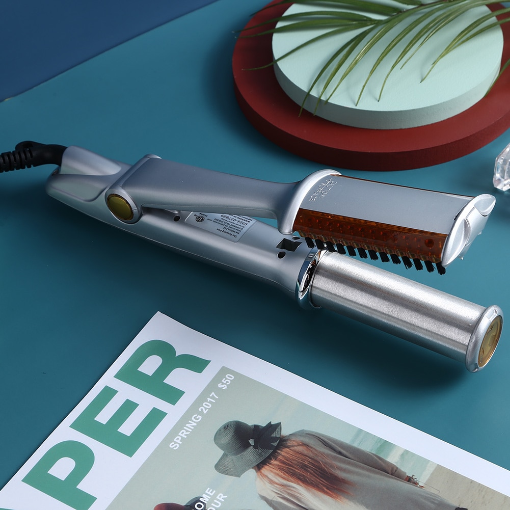 2 en 1 Cheveux Bigoudi et Lisseur Baguette de Torsion Cheveux Styler Fer À Défriser Brosse Température Réglable Rouleau Cheveux Lisseur Directe