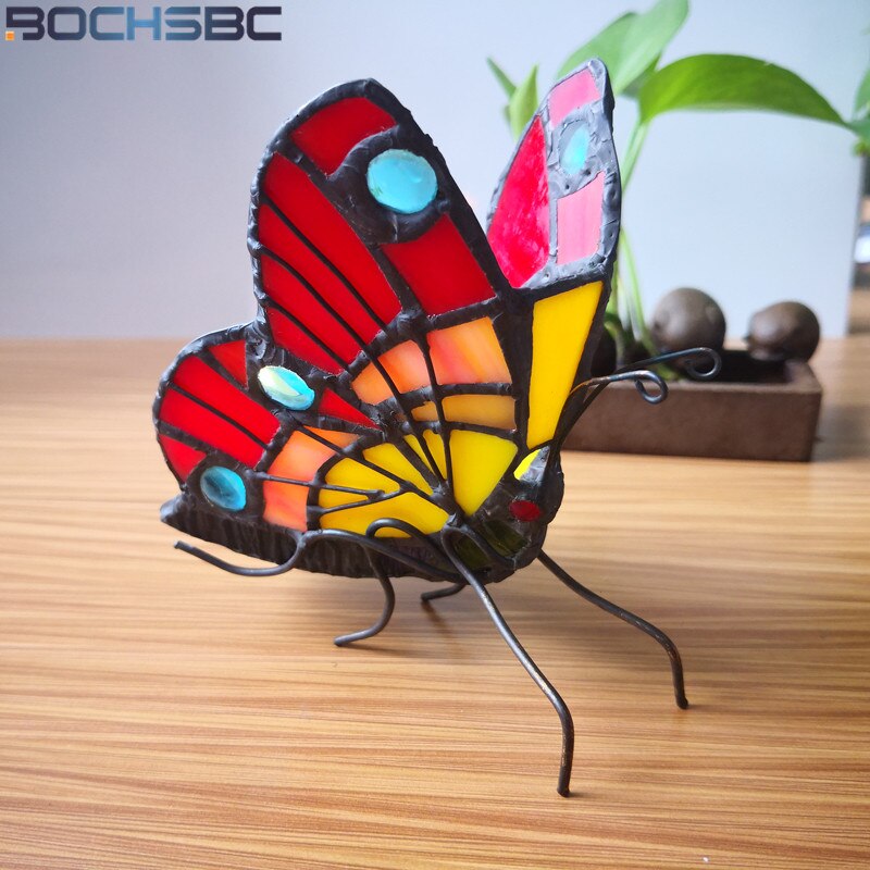 BOCHSBC Tiffany Vlinder Gekleurd Glas Kaars Houder Slaapkamer Nachtlampje Nachtkastje Theelichthouder Home Deco Sfeer Verlichting