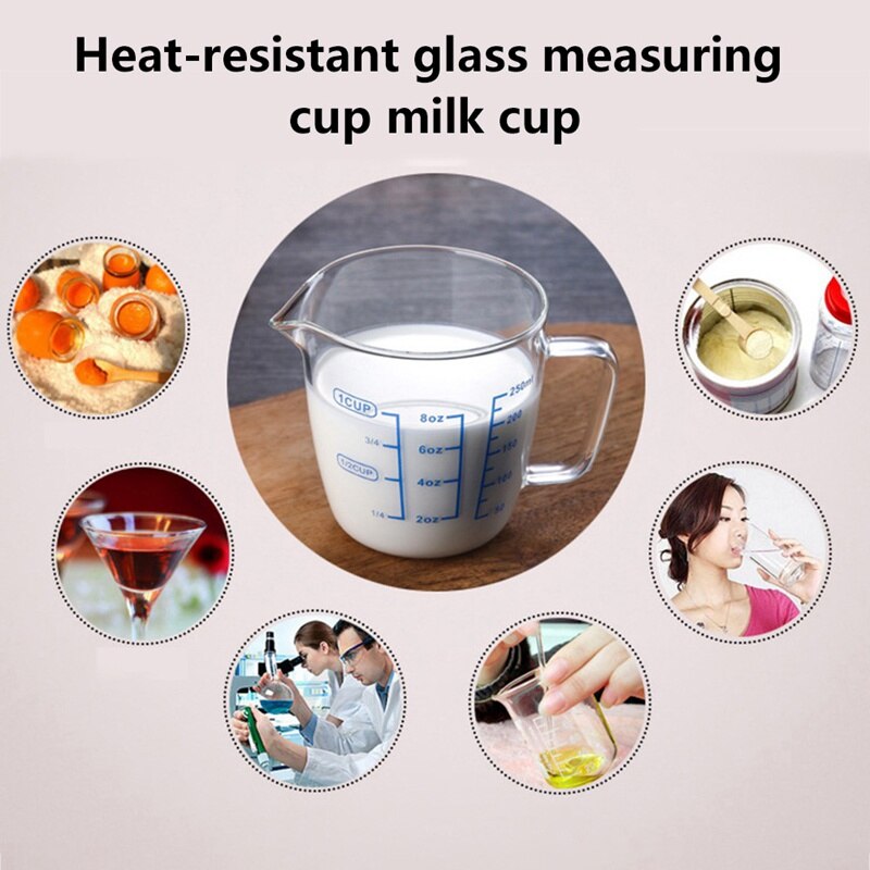250/500ml Transparent Glass Measuring Cup, Heat-resistant Cup, Milk Cup, Microwave Graduated Cup, Baking Measurement Supplies