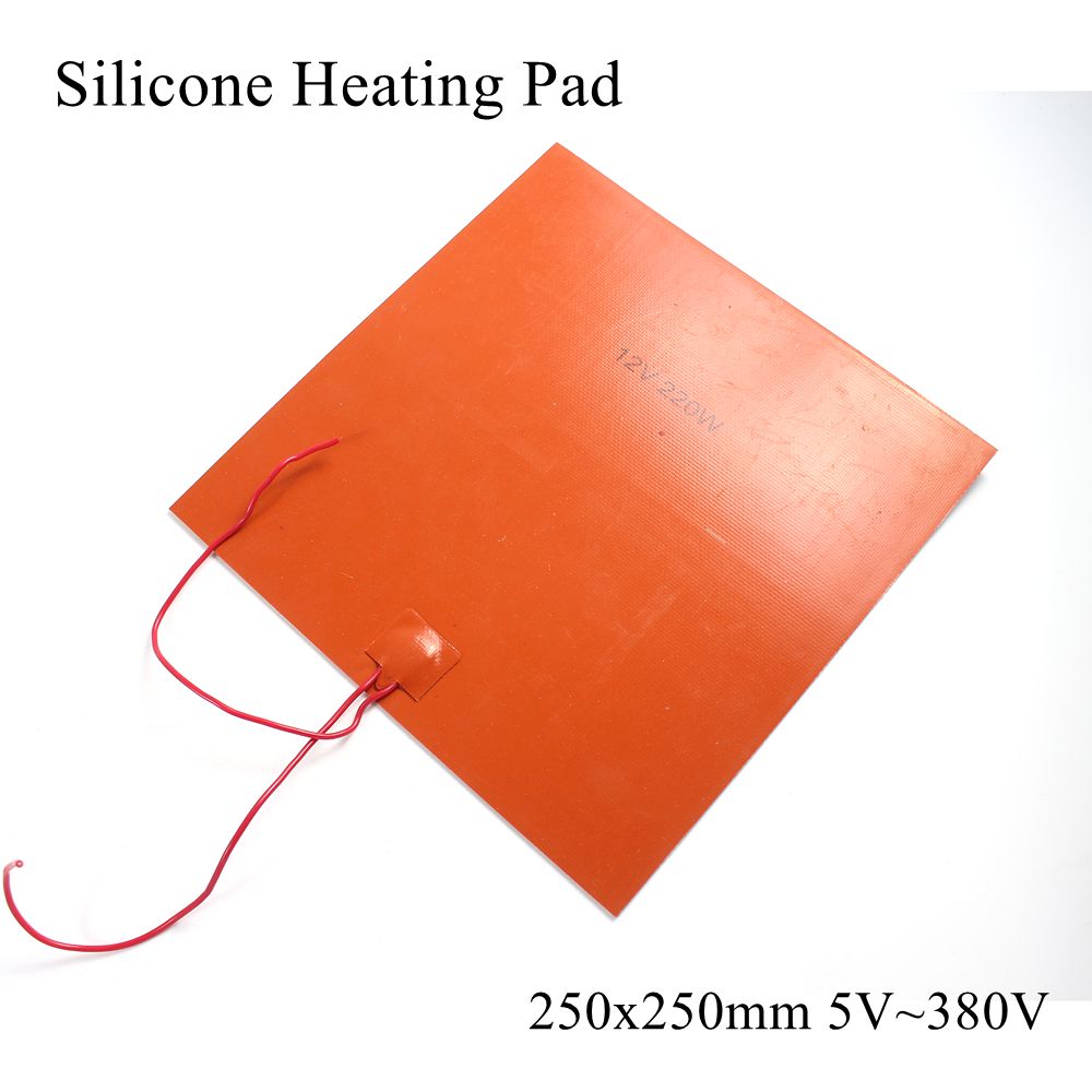 250 x 250mm 5v 12v 24v 36v 48v 110v 220v 380v siliconen verwarmingsmat, rubberen verwarmingsmat, verwarmde bedplaat, flexibel, waterdicht, 3d printers