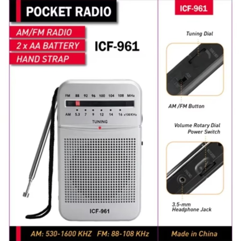 AM FM Pocket Radio,2 x AA Battery Operated Transistor Radio with Loudspeaker, Headphone Jack, Radio for Indoor, Outdoor Use