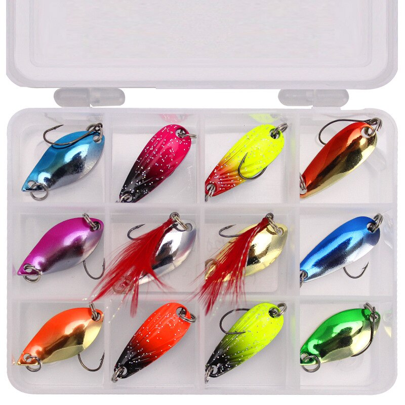 12pcs spoon-shaped shell willow leaf all-metal bait fishing gear metal fishing lures lure spinnerbait deep diving lure