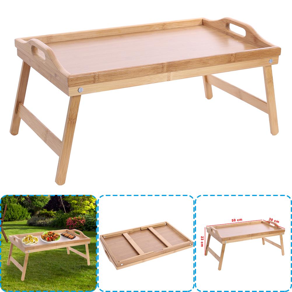 Foldable Bamboo Wood Bed Tray Breakfast In Bed Laptop Desk Simple Dining Table For Sofa Bed Table Picnic With Handle