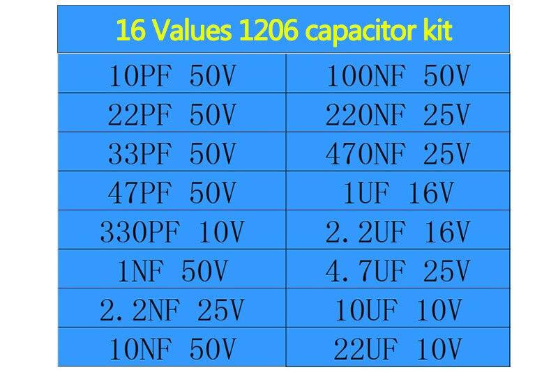 16 Waarden * 20Pcs = 320Pcs 1206 Smd Condensator Diverse Kit 10pF ~ 22Uf Component Diy Monsters kit En Originele Aotflow