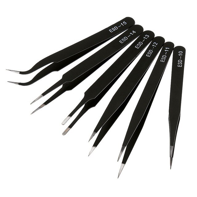 6 Pcs ESD Anti-Static Stainless Steel Tweezers Set Maintenance Repair Tool Kit Anti Static Model Making Tool Hand Tool Set: Default Title