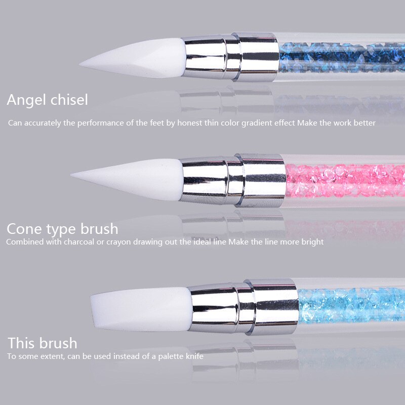 1 Uds doble cabeza escultura grabado repujado punteado pluma Nail Art pintura pincel de silicona Rhinetstone Picking HERRAMIENTA DE MANICURA acrílica