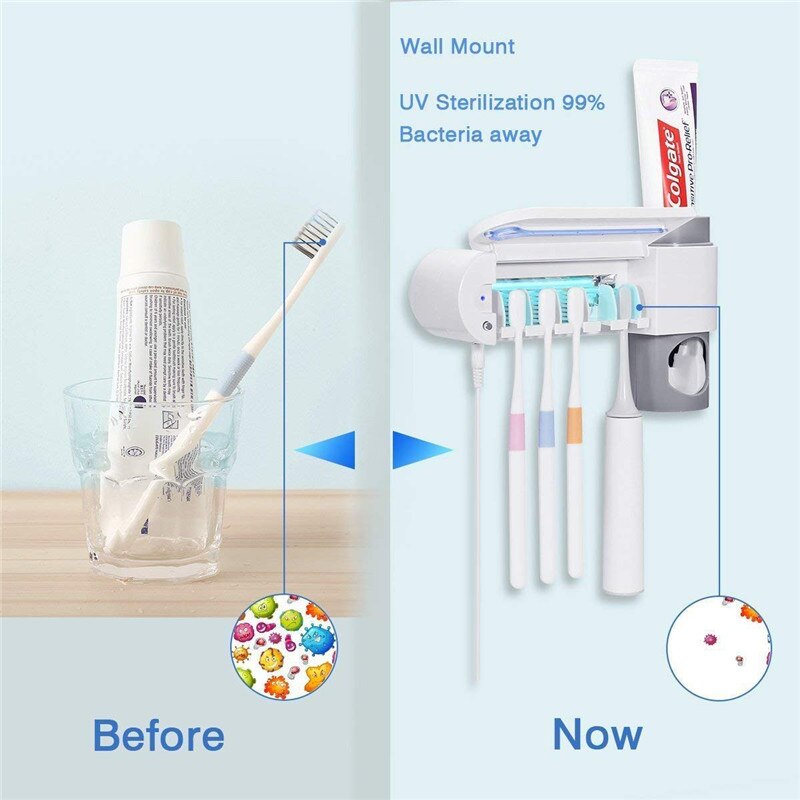 Toothbrush Sterilizer UV Sanitizer Wall Mounted Toothbrush Cleaner with UV Light Toothbrush Cleaner with Toothpaste Holder