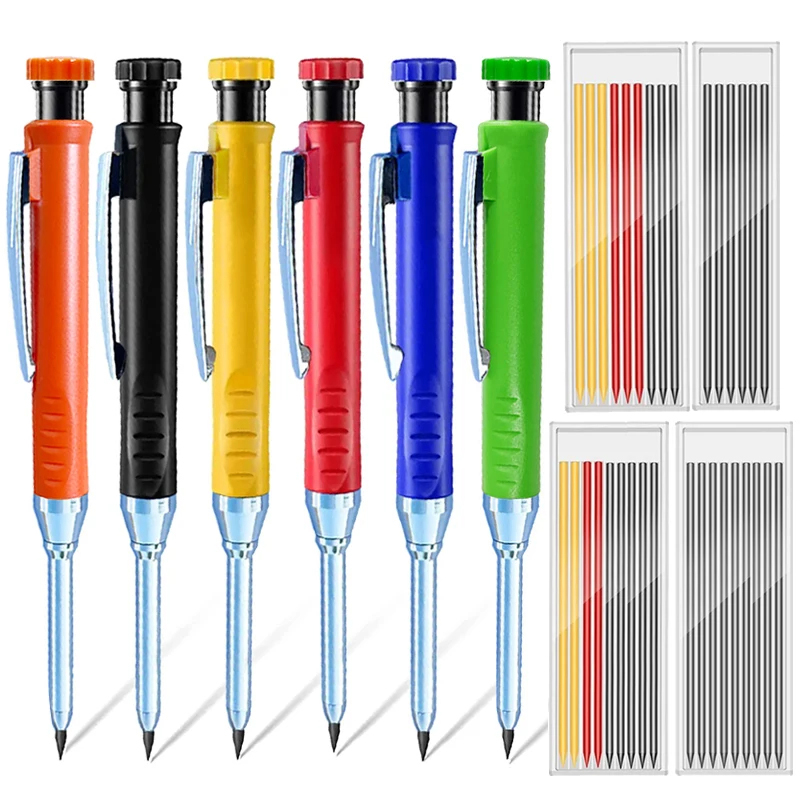 2.8mm solida mekaniska pennor för snickare för träbearbetning, konstruktion, lång snickarpenna med vässare, pappersmaterial