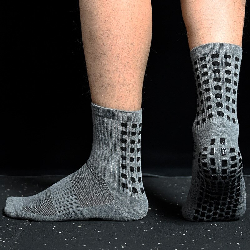 Sport Anti Slip Voetbal Sokken Katoen Voetbal Mannen Grip Sokken Calcetines: GRAY