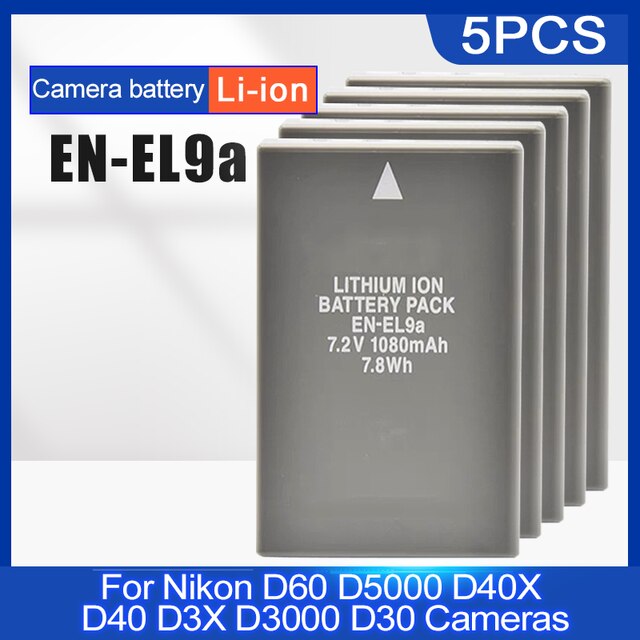 7.2V 1080mAh EN-EL9a ENEL9a Rechargeable Au Lithium batterie Pour Appareil Photo Nikon EN-EL9a D60 D5000 D40X D40 D3X D3000 D30 Caméras: 5PCS