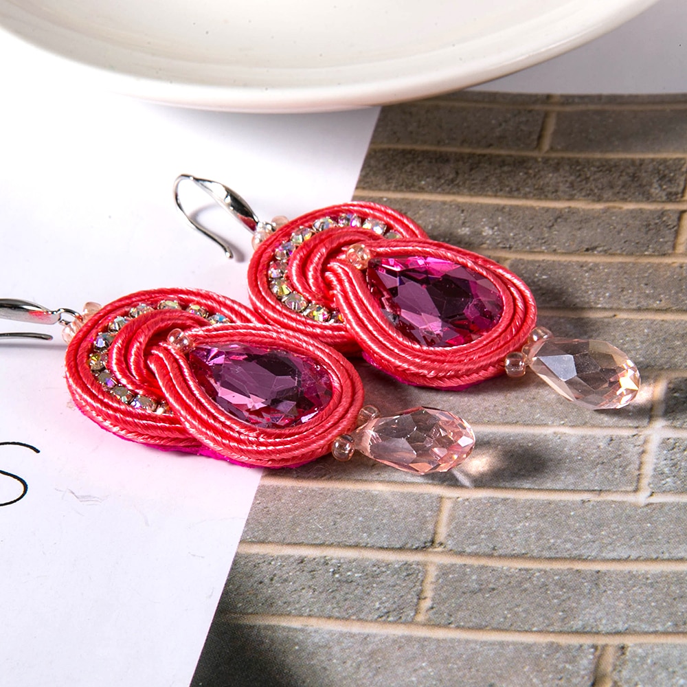 KPACTA Ethnic Feature Style Earrings Jewelry For Women Soutache Handmade Weaving Big Hanging Earring Party