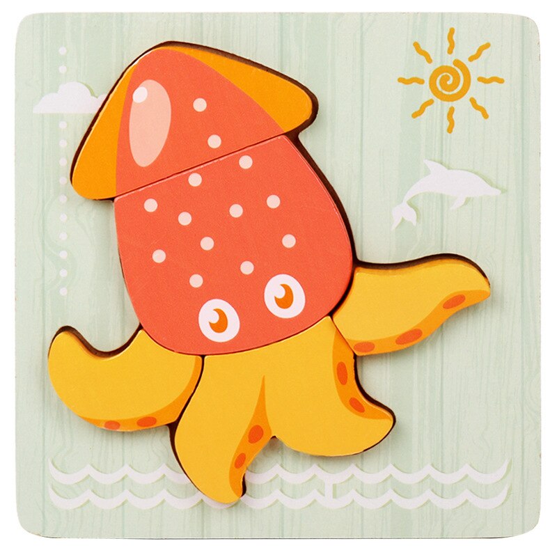 3D Holz Puzzle Puzzle Spielzeug Für Kinder Holz Cartoon Tier Puzzles Intelligenz Kinder Früh Pädagogisches Spielzeug Für Kinder: New Octopus