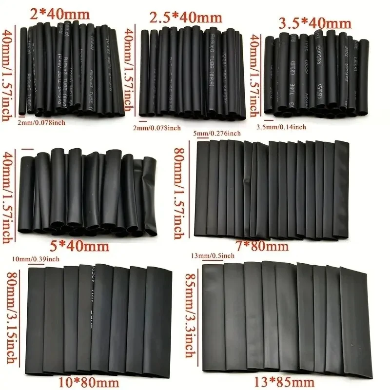 Kit surtido de manguitos de Tubo termorretráctil para conexión eléctrica, envoltura de Cable eléctrico, resistente al agua, 127 piezas, 2:1