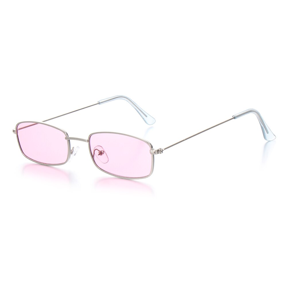 1Pc Kleine Retro Metalen Frame Fietsen Driving Zonnebril Vrouwen Mannen Rechthoek Kleurrijke Zonnebril UV400 Shades Clear Lens Eyewear: Silver Pink
