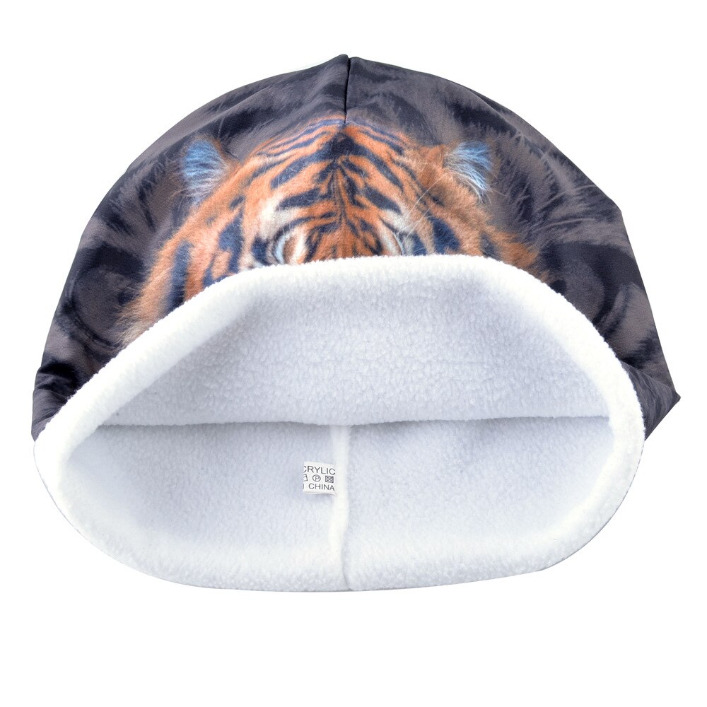 Beanie Men Tiger Slouch Autumn Winter Knit Hat Warm Fleece Lining 3D Print Ski Accessory Soft Casual Outdoor Headwear