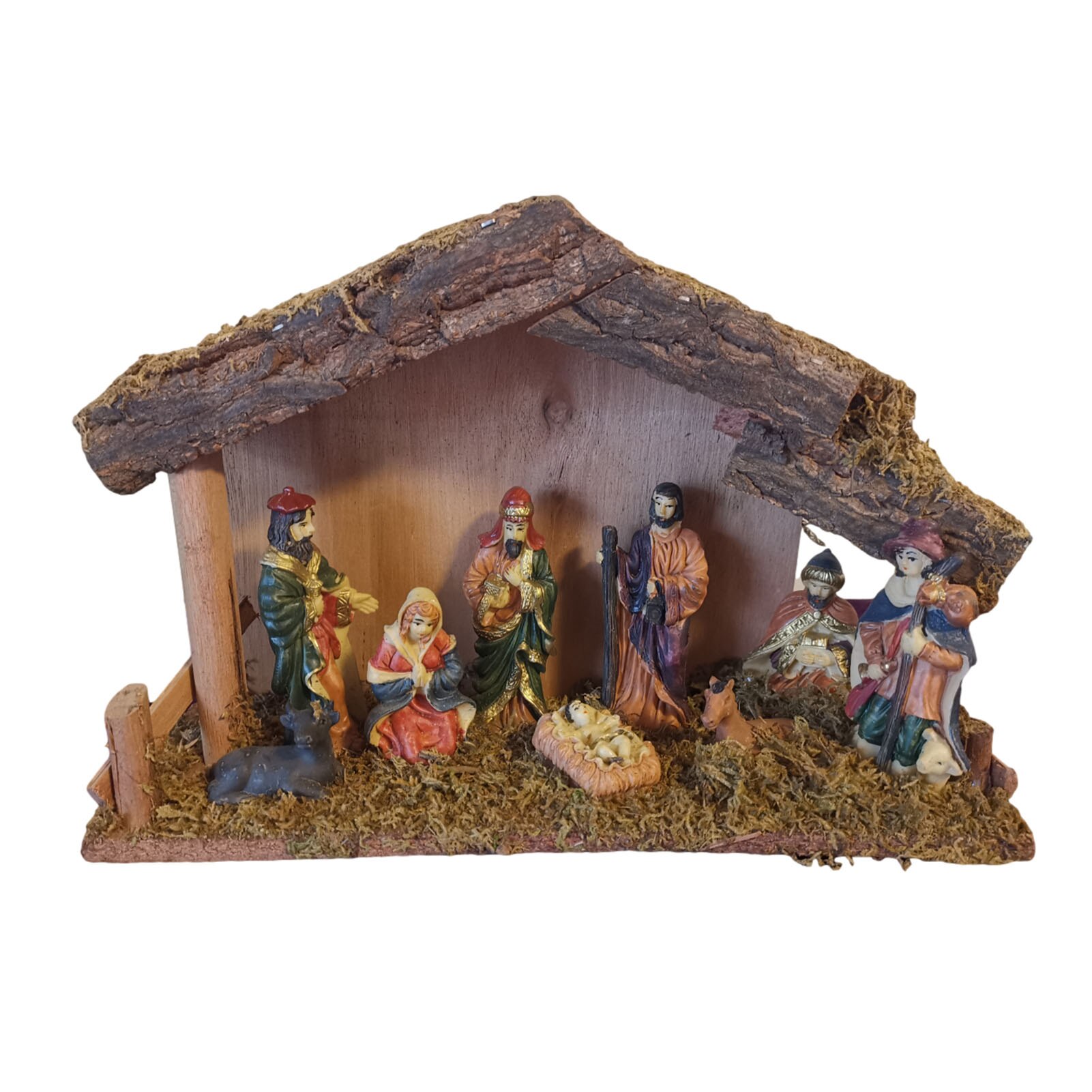 Statue Nativity Scene Set Baby Jesus Manger Christmas Nativity Ornament LED String Lights Resin Jesus Decoration: J