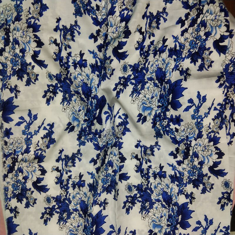100% Rayon Smooth Blue and White Porcelain Fabric 100x140cm Floral Fabric Patchwork DIY Sewing Cloth Dress Home Decor