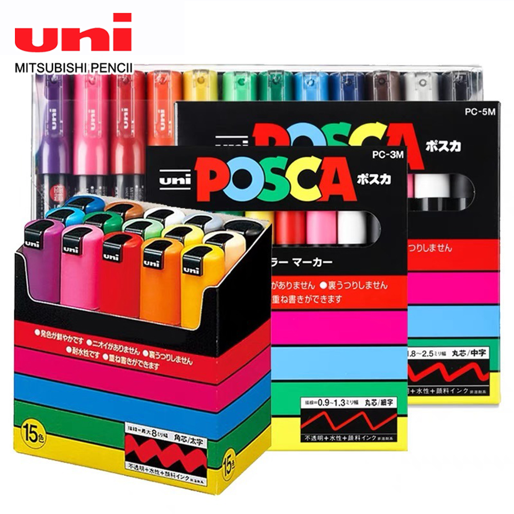 Uni Posca-Juego de marcadores PC-1M PC-3M PC-5M, pintura de Graffiti Pop, póster publicitario, suministros de arte de Color a base de agua, accesorios de oficina
