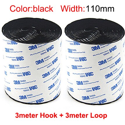 3M/Pair Self Adhesive Hook and Loop Fastener Tape 3M Hook Adhesive Tape Double Sided Sticker Carpet Gripper Pad Wall Mounting: 110mm black