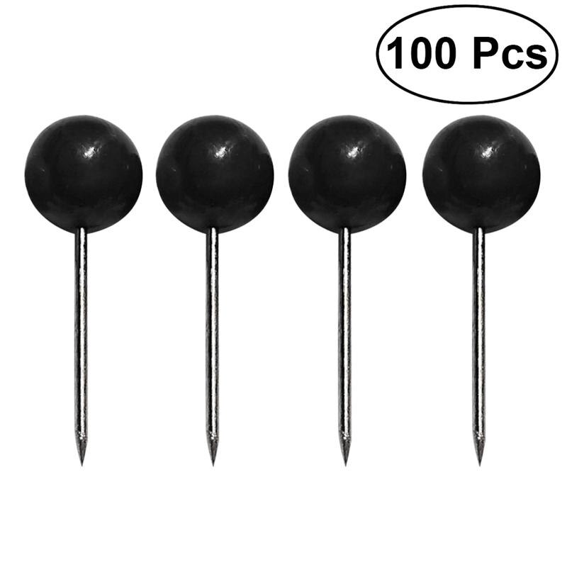 100Pcs Push Pins Round Ball Head Map Tacks with Stainless Point for Office Home Crafts DIY Marking: Black