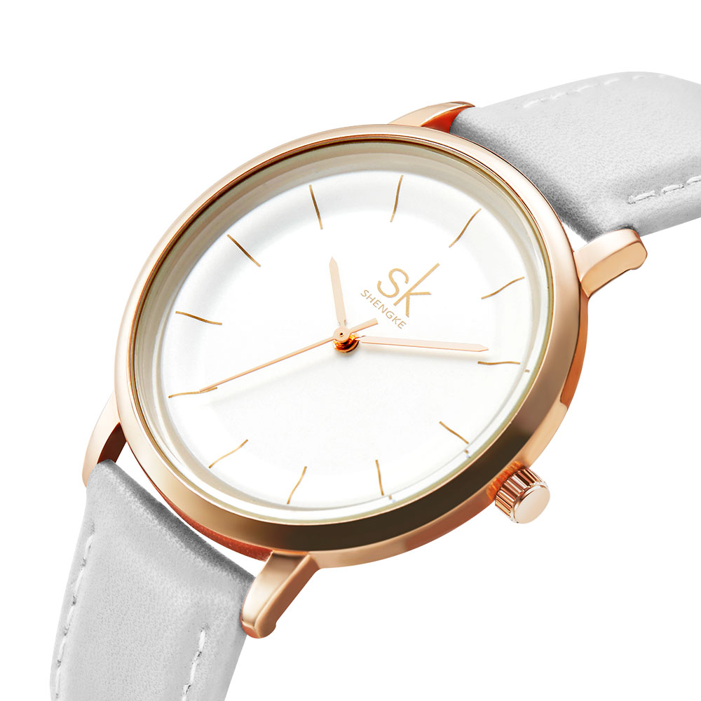 Shengke – montre-bracelet en cuir pour femmes, Simple, à la , à Quartz, étanche, pour filles