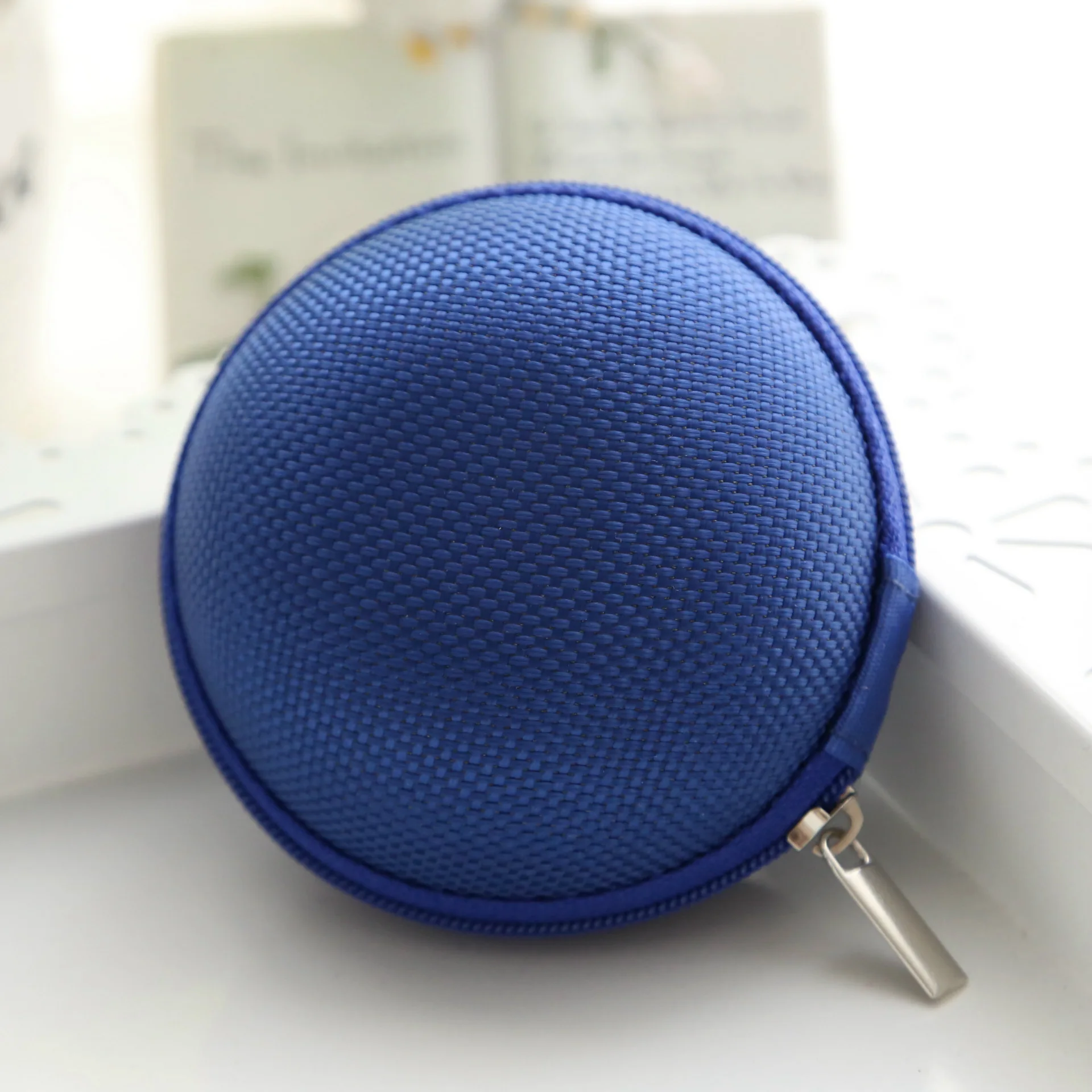 Mini Rits Harde Hoofdtelefoon Houder Case Draagbare Oordopjes Pouch box Oortelefoon Opbergtas Beschermende USB Kabel Organizer: Marineblauw