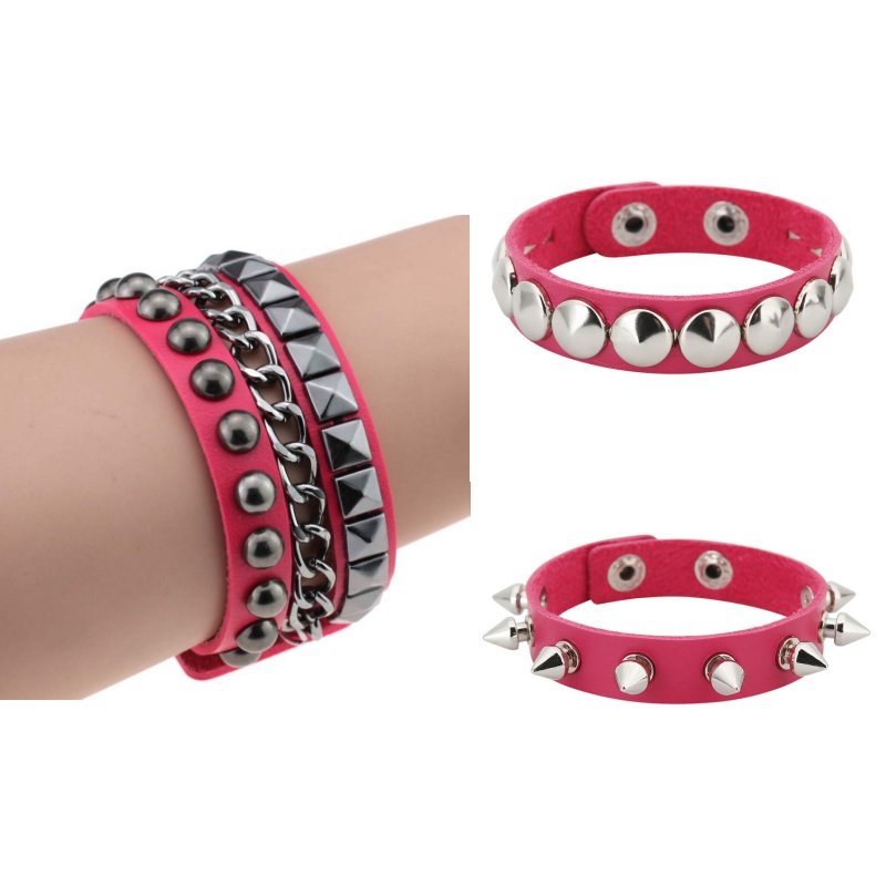 3PCS/Set Black Goth Emo Boho Bracelets For Men Women Punk Gothic Spike Rivets PU Leather Bracelet Bangles Party Jewelry: Dark Gold