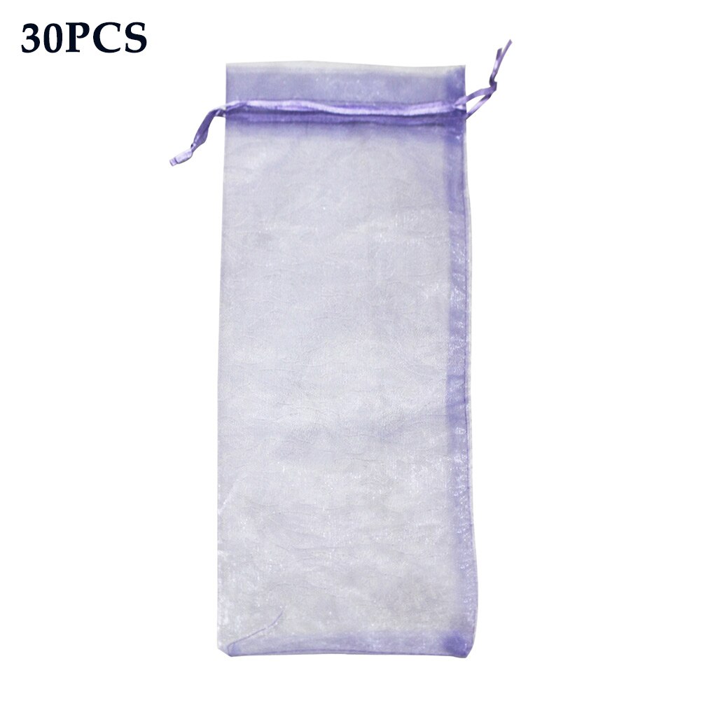30pcs Drawstring Bottle Cover Wine Bag Home Transparent Pouch Champagne Organza Wedding Fine Mesh Wrapping: Light Purple