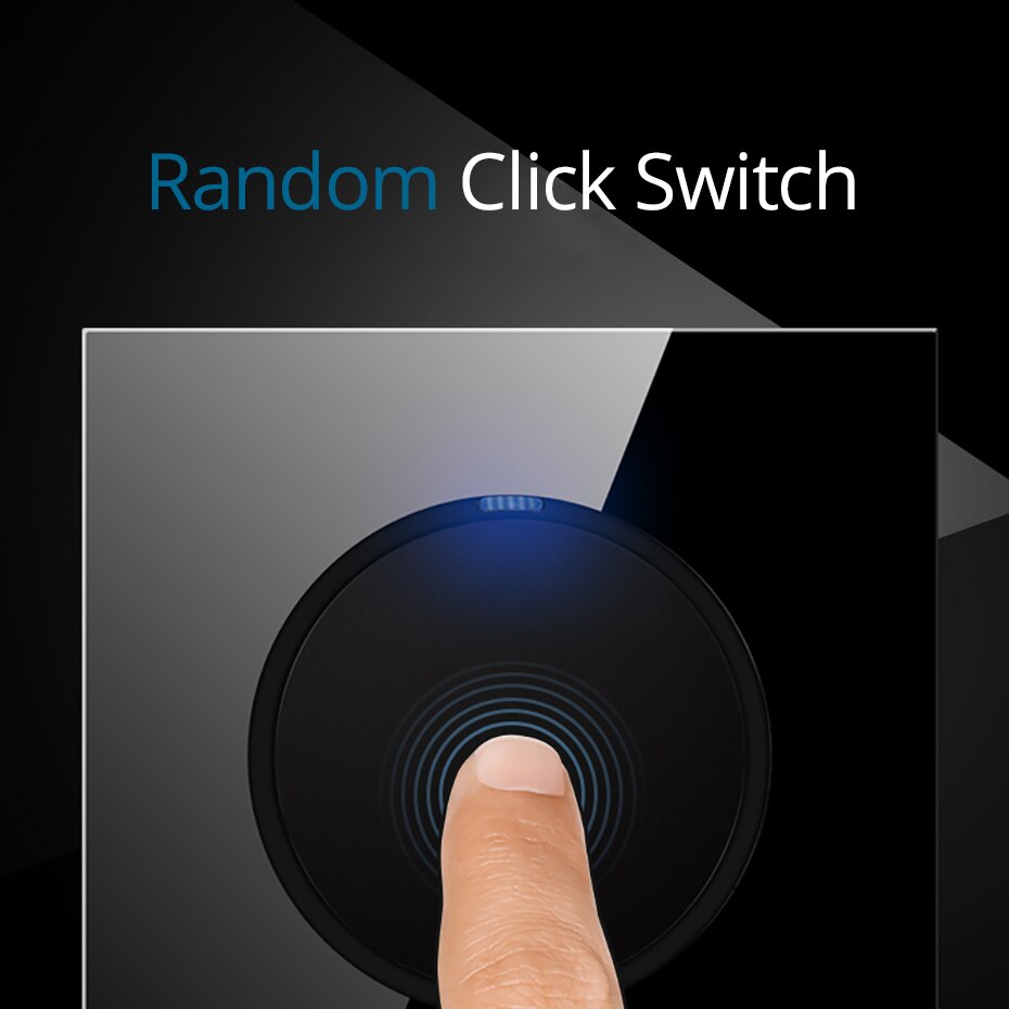 Wallpad Random Click Push Button Wall Light Switch With LED Indicator Socket Black Tempered Glass Panel For Home