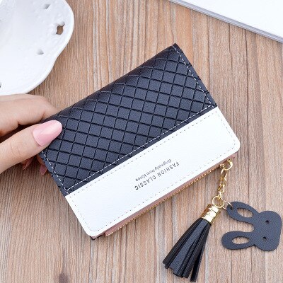 Geometria retalhos borla carteira feminina zíper curto grande capacidade moeda bolsa casual breve titular do cartão bolso moda saco de embreagem: 16
