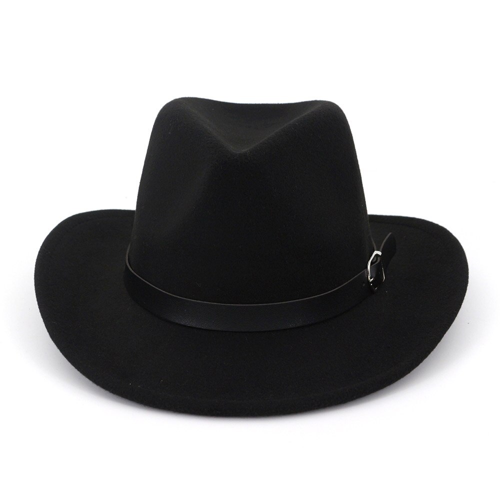 FS-sombreros Fedora de lana para hombre y mujer, sombrero de fieltro de Trilby, visera rizadora Vintage, sombrero de vaquero con cinturón de cuero, para invierno: FS1415 6