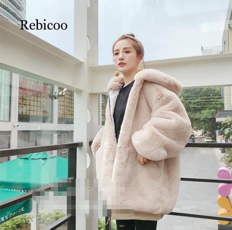 Female Winter Thick Warm Hooded Faux Fur Coat Women Fluffy Oversize Loose Parka Casual Jacket