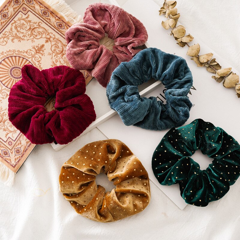 Coleteros de terciopelo dorado para niña, lazos de anillo de pelo sólido para niña, coleteros, banda de goma, diadema verde, accesorios para el cabello