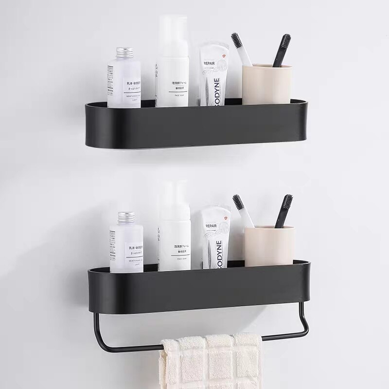 Bathroom Shelf Black Aluminum Wall-Mounted Square Shampoo Shelf Cosmetic Shelves Kitchen Nets Shelf Storage Rack Organizer Rack
