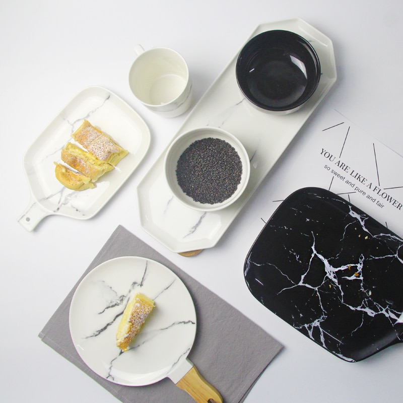 Marmer Patroon Keramische Servies Porselein Plaat Schotel Schotel Kom Cutter Board Servies Set