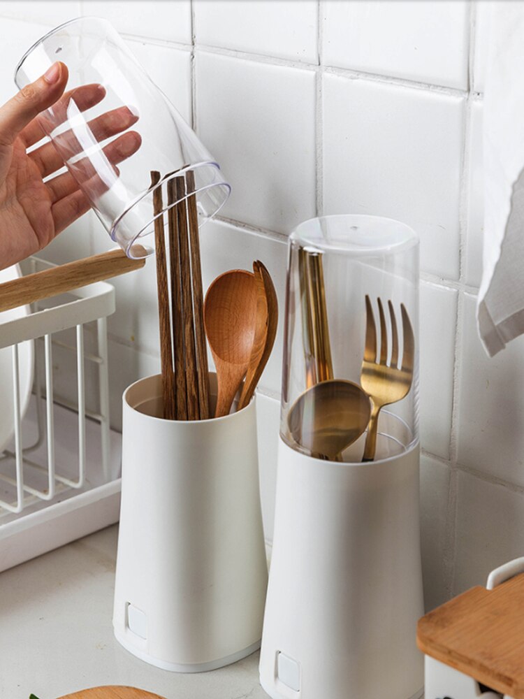 Tableware Drain Storage Rack Cutlery Storage Box with Lid Chopsticks Holder Dust Drain Rack Chopstick Cage Kitchen Tools