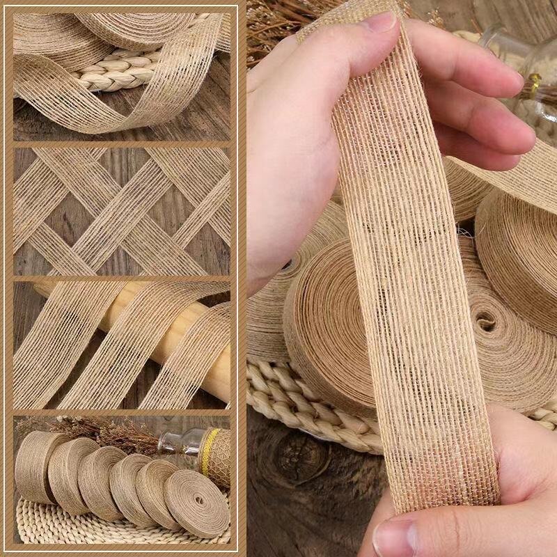 5M 6mm-50mm Natürliche Jute Band Bogen Handwerk DIY Jahrgang Jute Sackleinen Stoff Geschenkpapier NäHenne Party Hochzeit Weihnachten Decortion