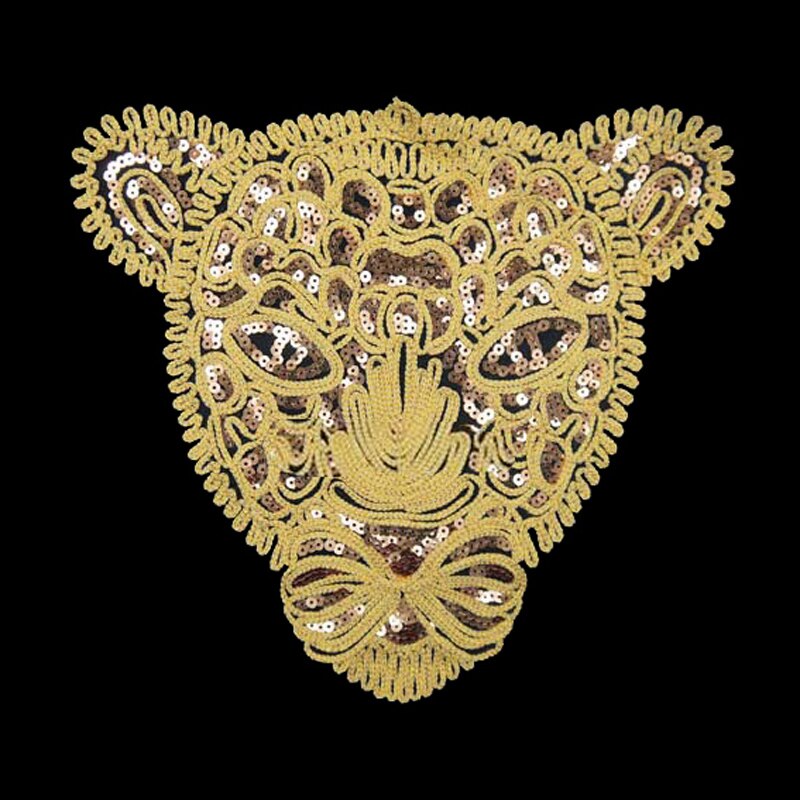 Grote Gouden Pailletten Luipaard Hoofd Patch Diy Kleding Patches Voor Kleding Naaien-Op Geborduurde Tijger Motief Applique Ambachten: Gold