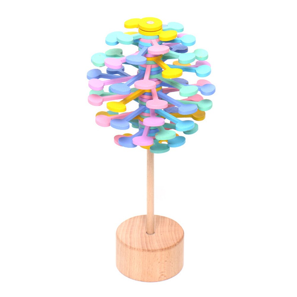 Colorful Wooden Magic Spin Office DIY Durable Roll Artwork Kids Fun Rotating Lollipop Look Decompression Toy