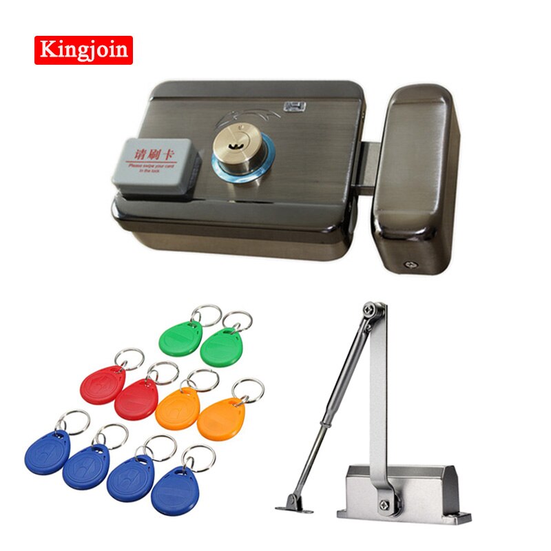 High access control system package, electronic integrated RFID ID reader, door frame lock and 25-50kg door closer: D kit a