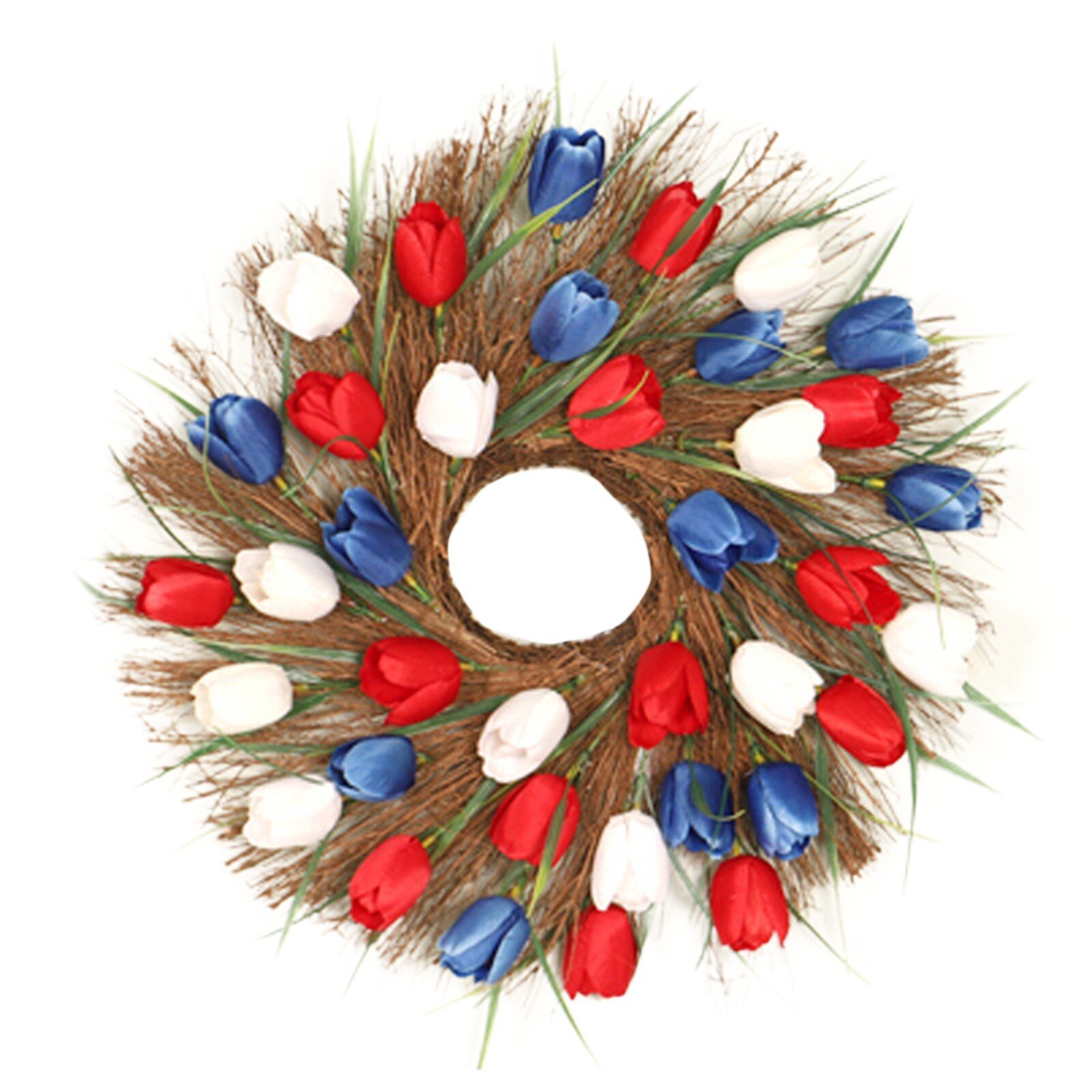 European style Artificial Tulip Garland Home Door Wall Decoration Hanging Garland Rattan Circle Festival Party Ornament #Y