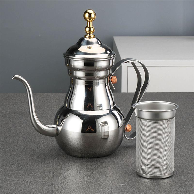 Théière arabe du moyen-orient, acier inoxydable, argent or, col de cygne, Pour café, thé, bouilloire, filtre, passoire, Pot environnemental