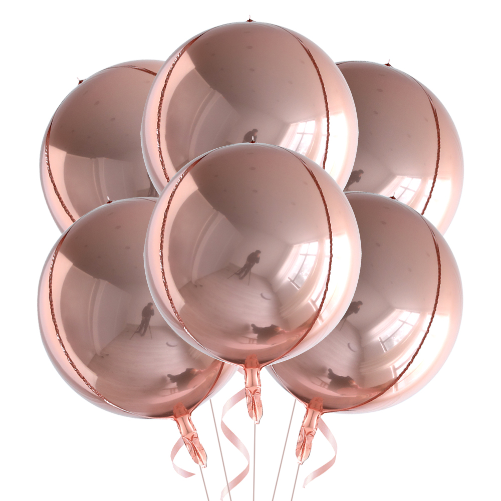 6pcs 22 Inchs Rose Gold Big 4D Balloons 360 Degree Round Metallic Rose Gold Balloons Birthday Baby Shower Wedding Decorations: Laser