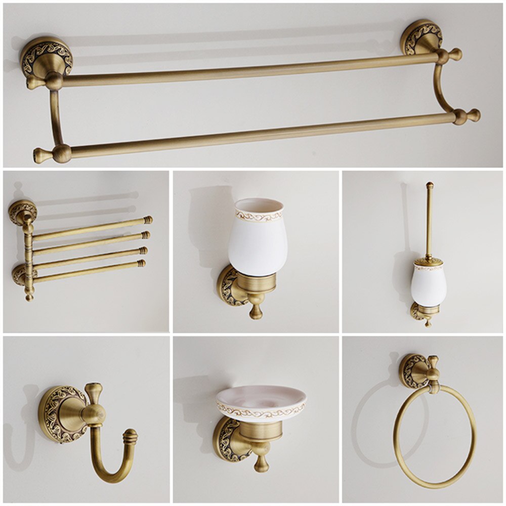 YANKSMART antyczny mosiądz akcesoria łazienkowe zestawy papier toaletowy szczotka robić wc wieszak na ręczniki wieszak na ręczniki robić montażu na ścianie zestaw Combo