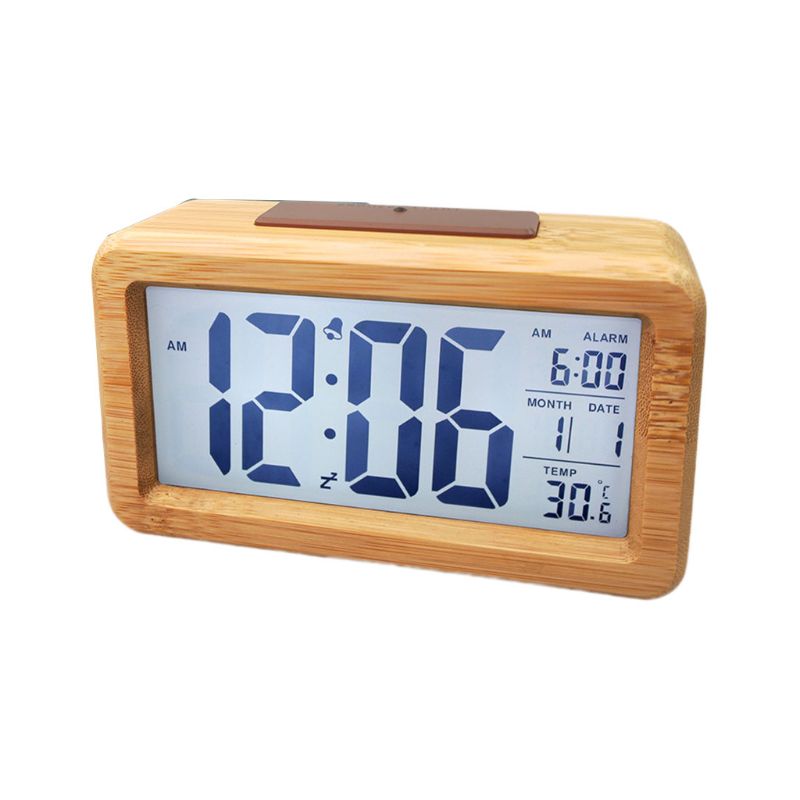 Easy Setting Wooden Digital Alarm Clock with Temperature, Date, Backlight, Snooze, for Bedroom, Bedside, Home, Office, N: C