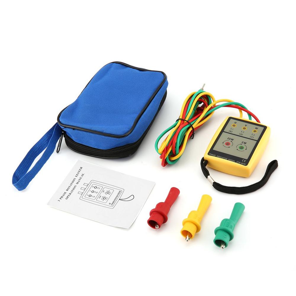 JTW JTW-8030 Portable 3 Phase Sequence Meter Multimeter Presence Rotation Tester Phase Indicator Detector Meter LED Buzzer