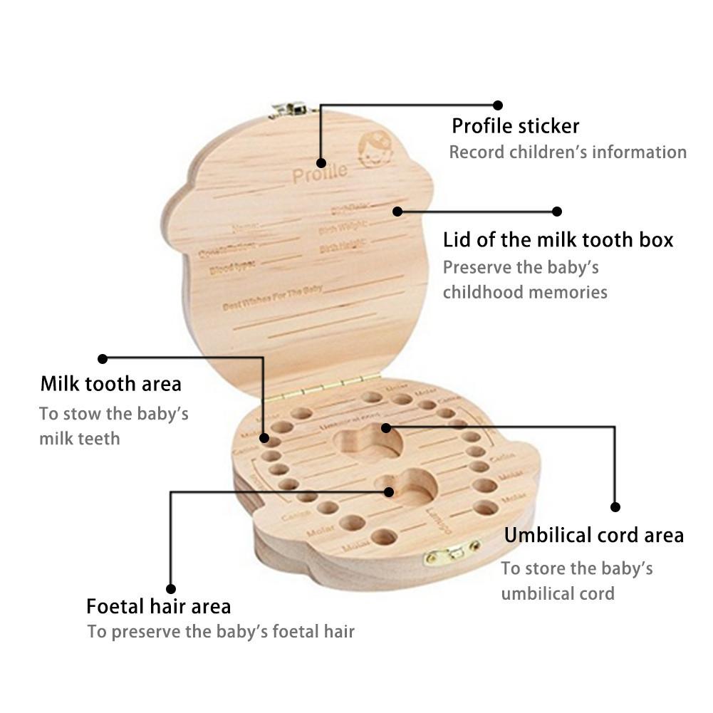 Retro Wooden Baby Tooth Box English Boy Girl Milk ... – Grandado